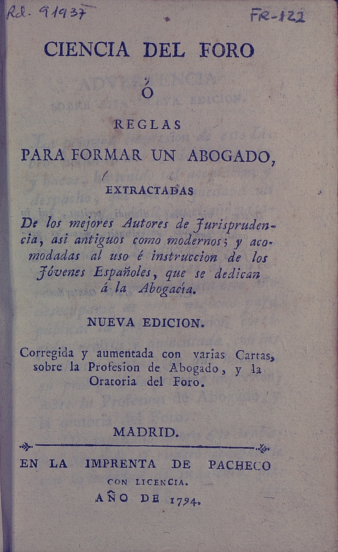 Ciencia del foro o reglas para formar un abogado, 1794