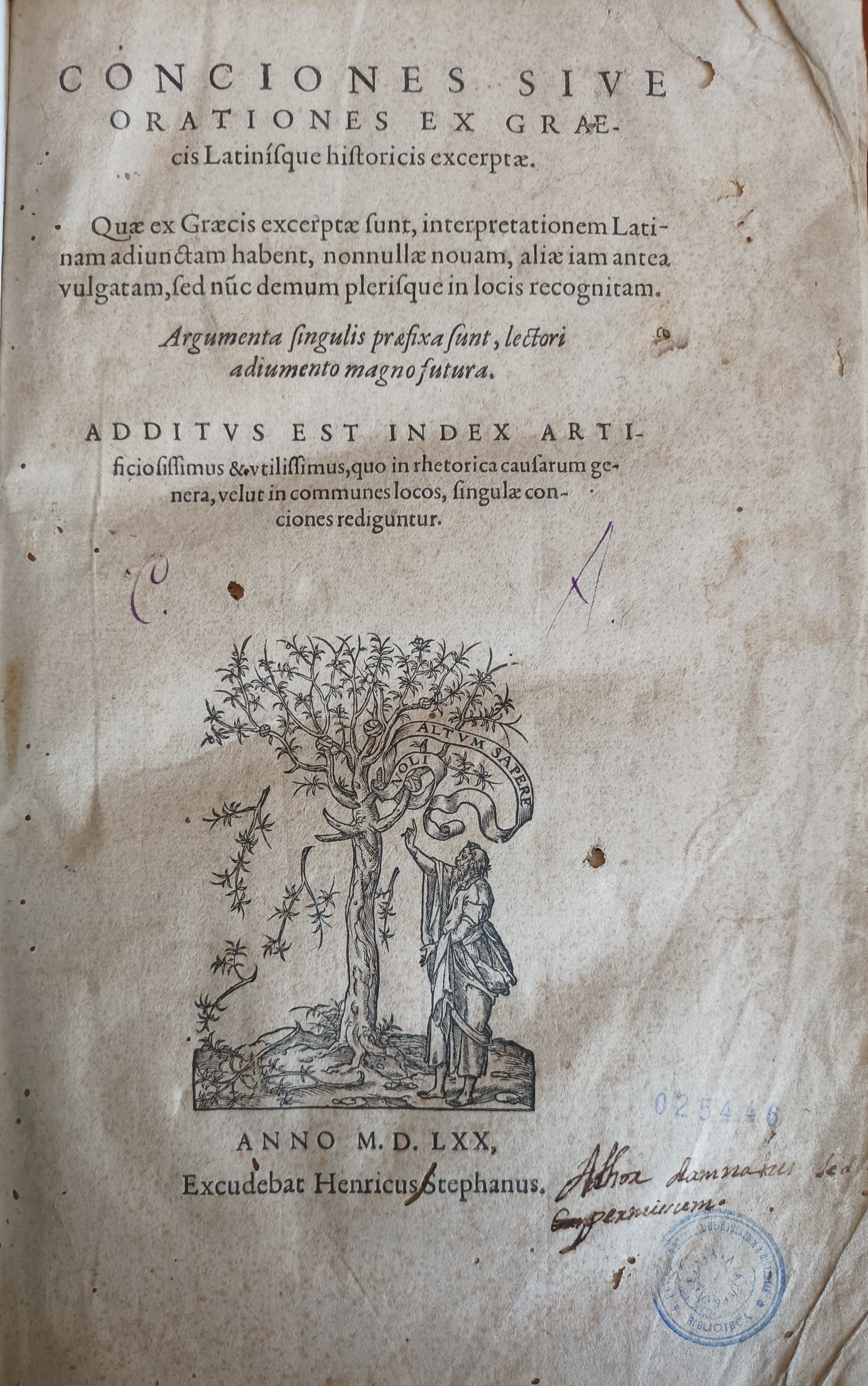 Conciones siue Orationes ex graecis latinisque historicis excerptae, 1570