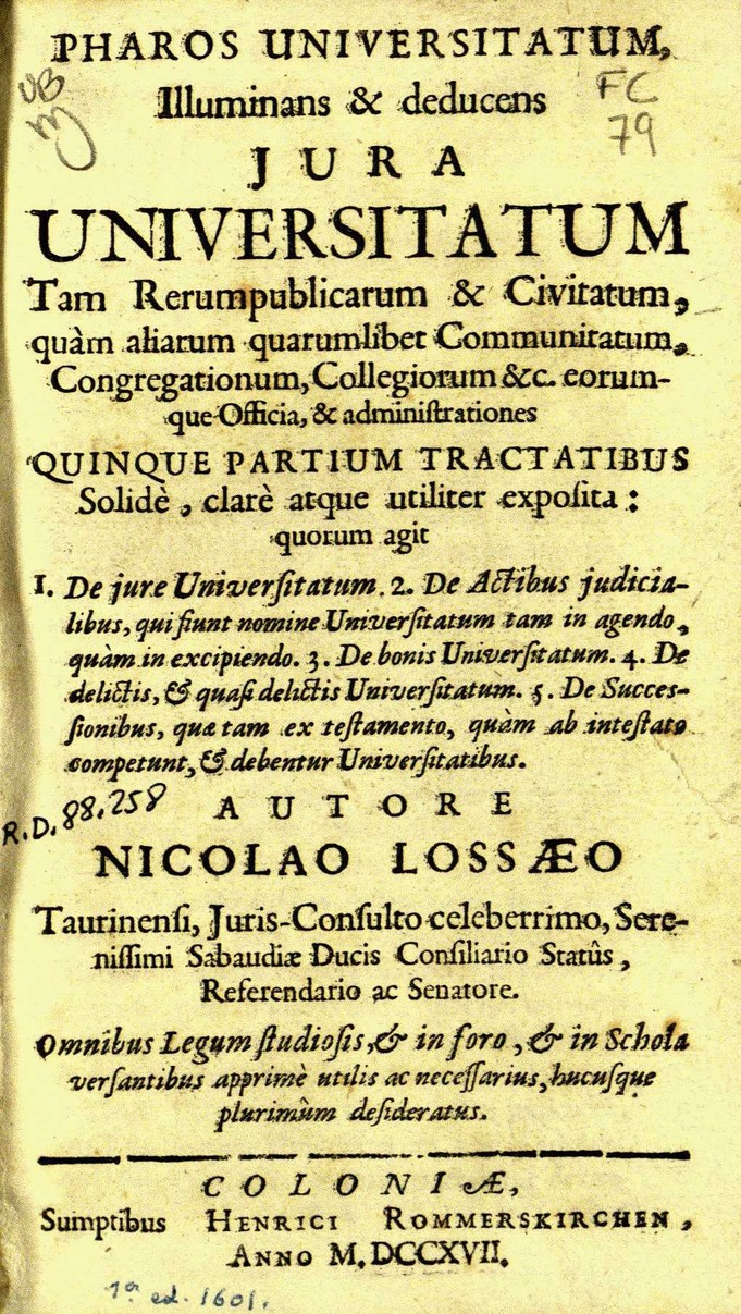 Pharos uniuersitatum illuminans …, 1717