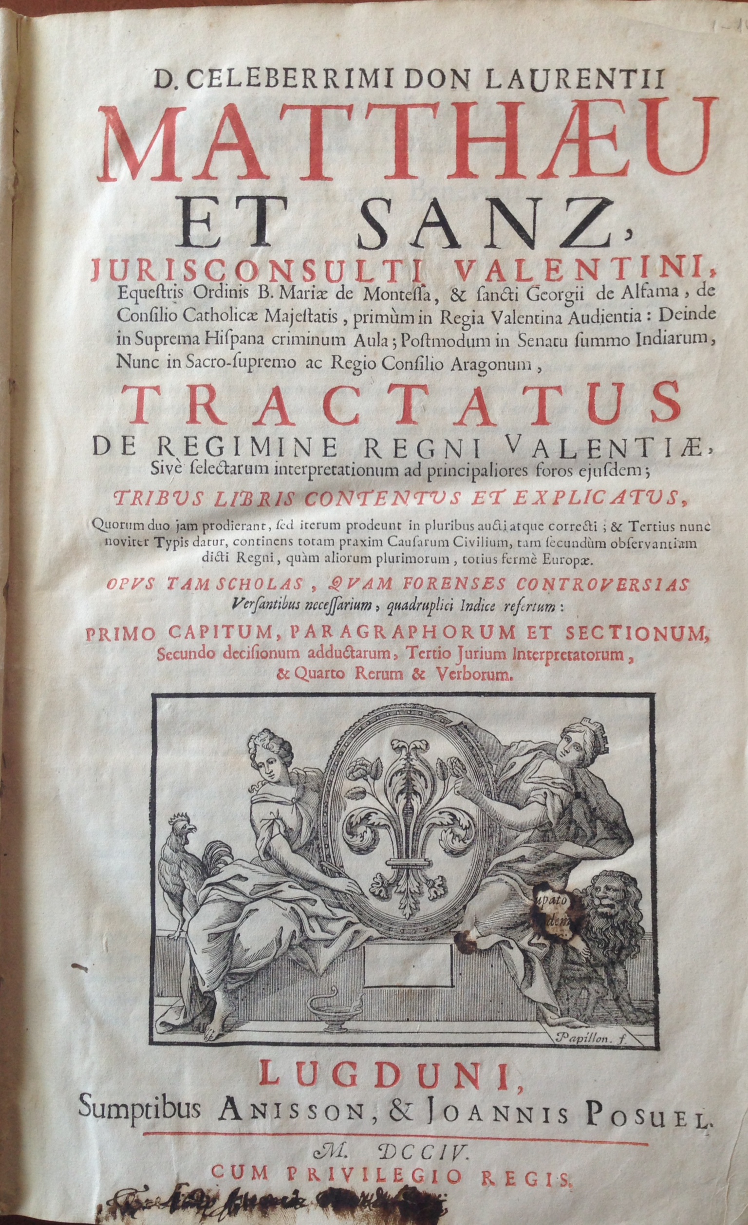 Tractatus de regimine Regni Valentiae, 1704