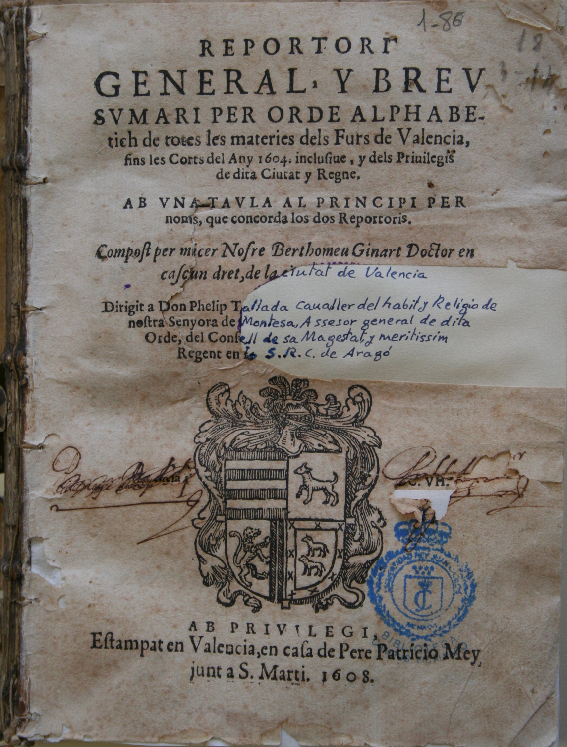 Reportori general y breu sumari per orde alphabetich, 1608