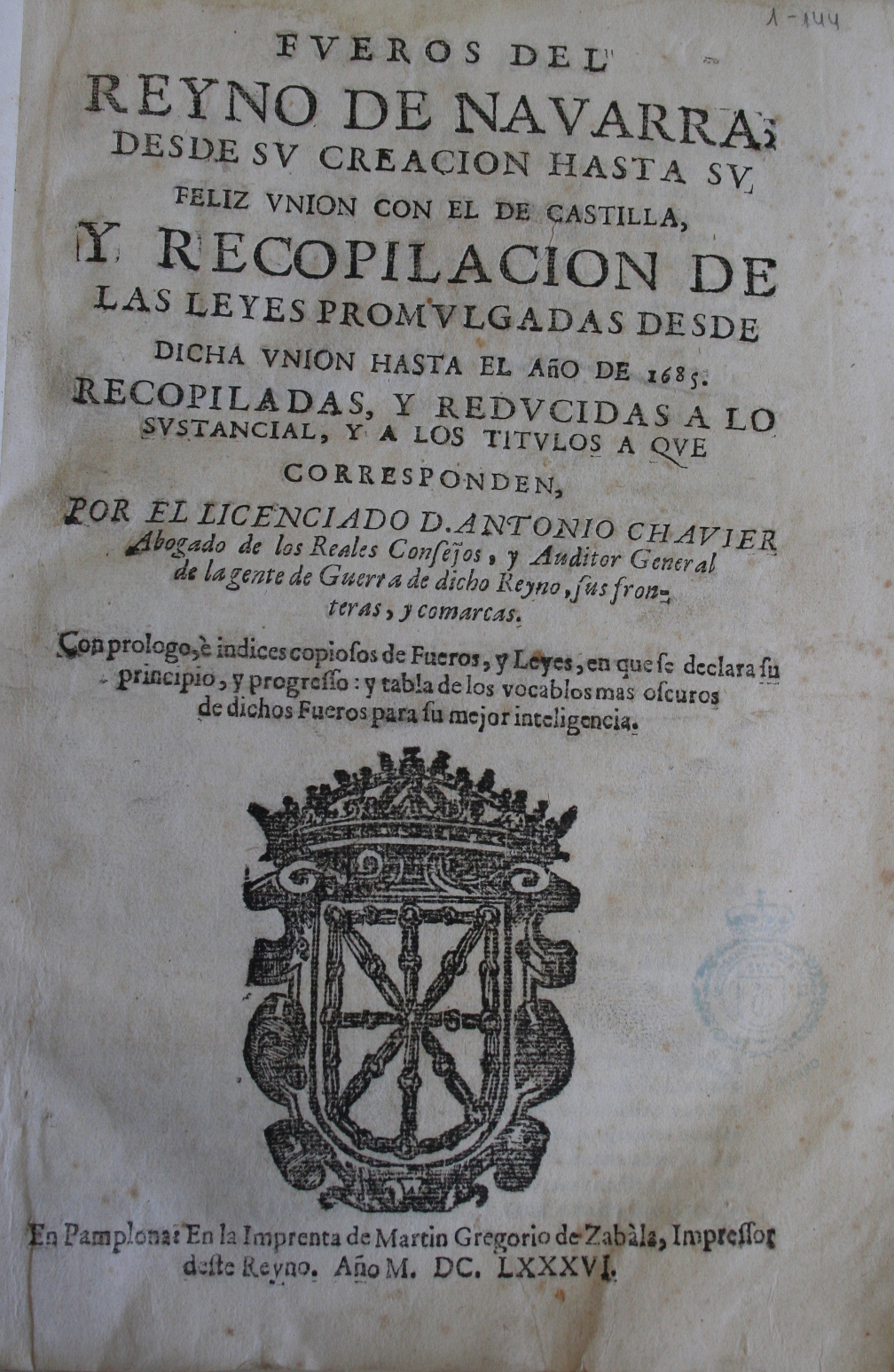 Fueros del Reyno de Navarra, 1686