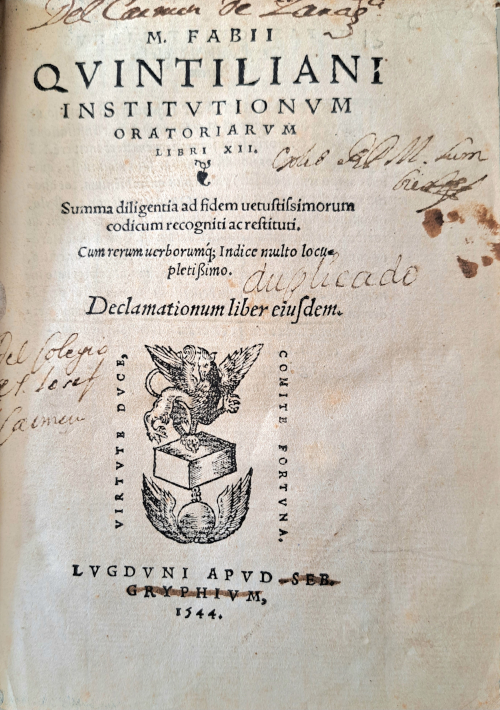 M. Fabii Quintiliani Institutionum oratoriarum libri XII, 1544