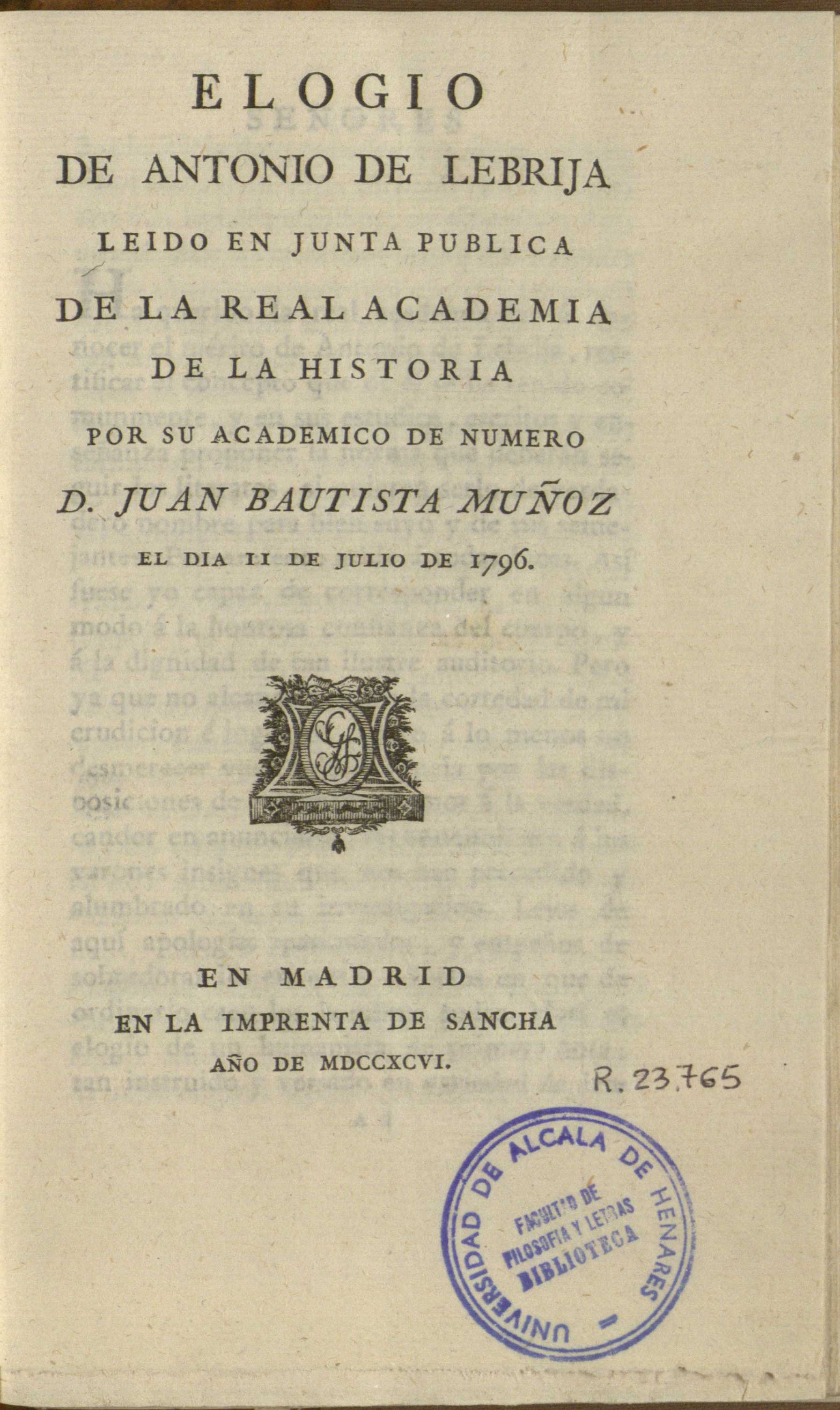 Elogio de Antonio de Lebrija, 1796