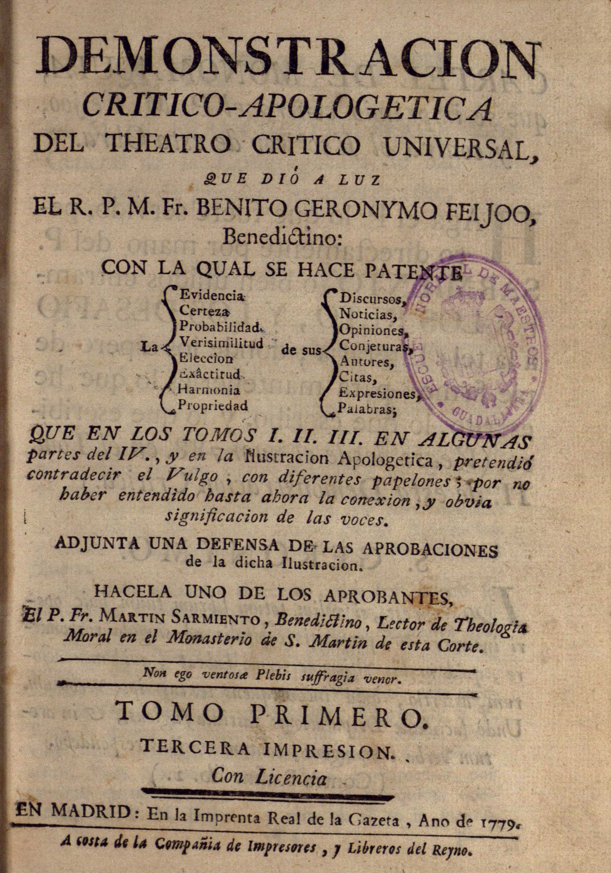 Demostracion critico-apologetica del Theatro Crítico Universal, 1779