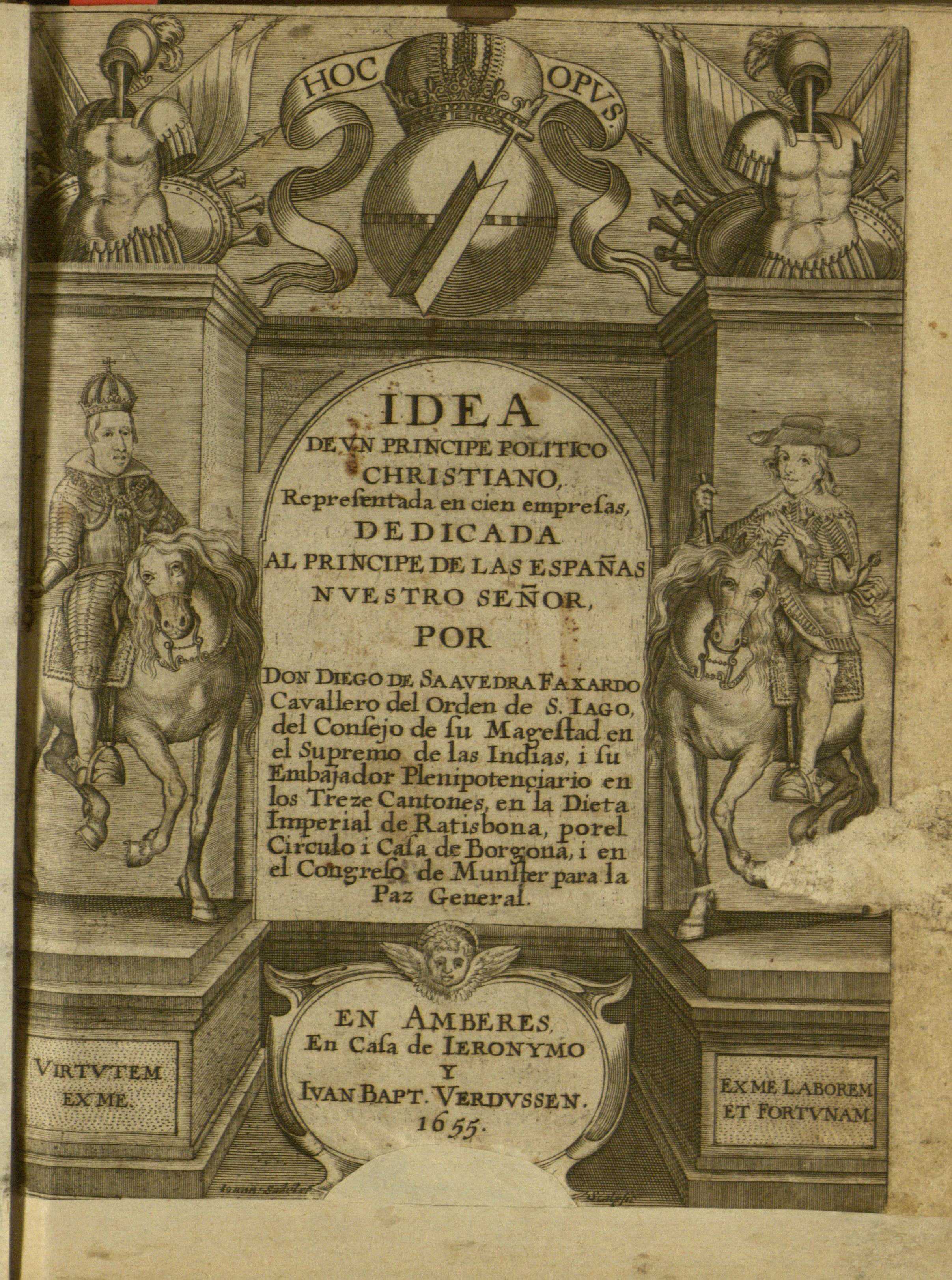 Idea de un príncipe político christiano representada en cien empresas, 1655