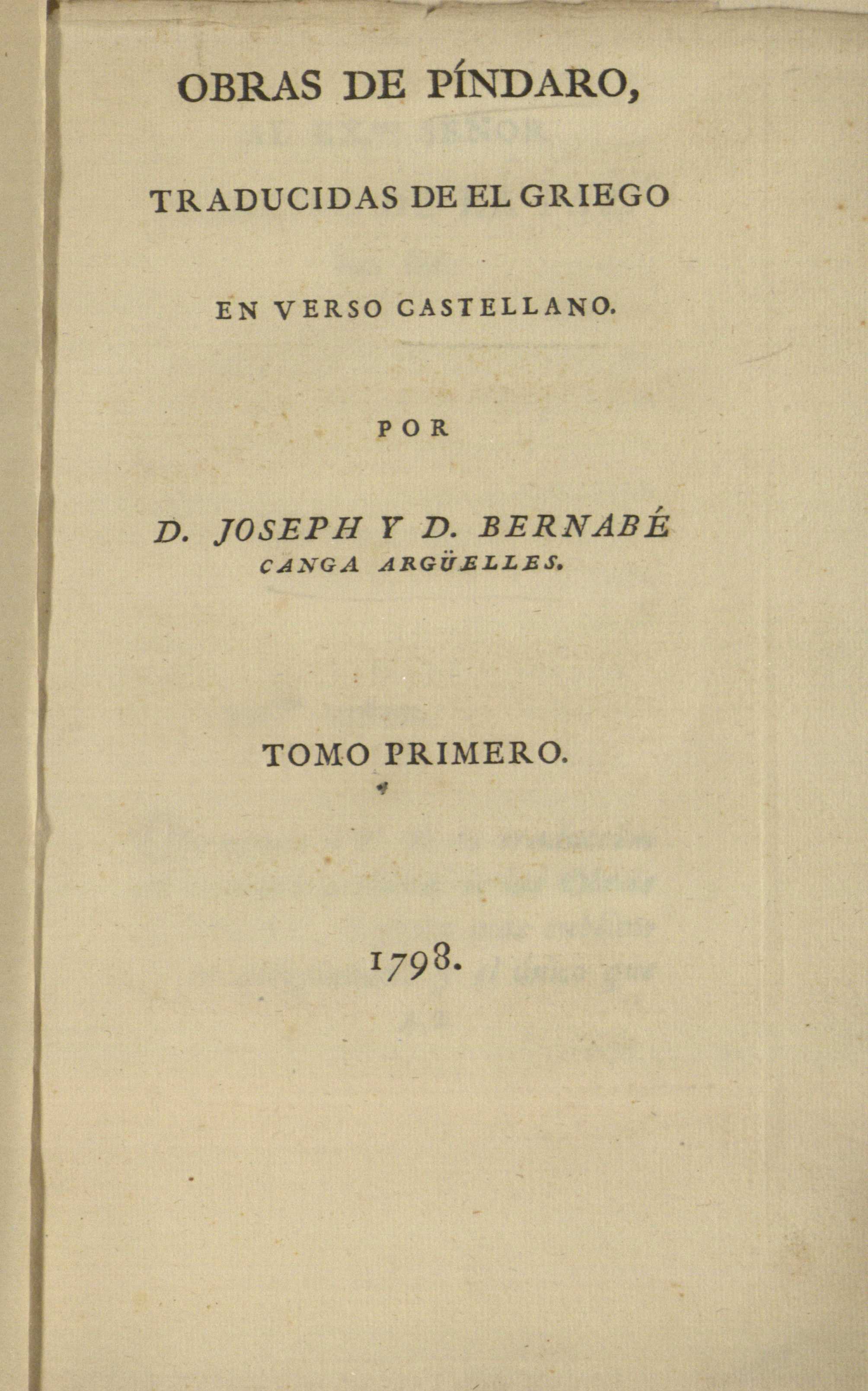 Obras de Píndaro, 1798