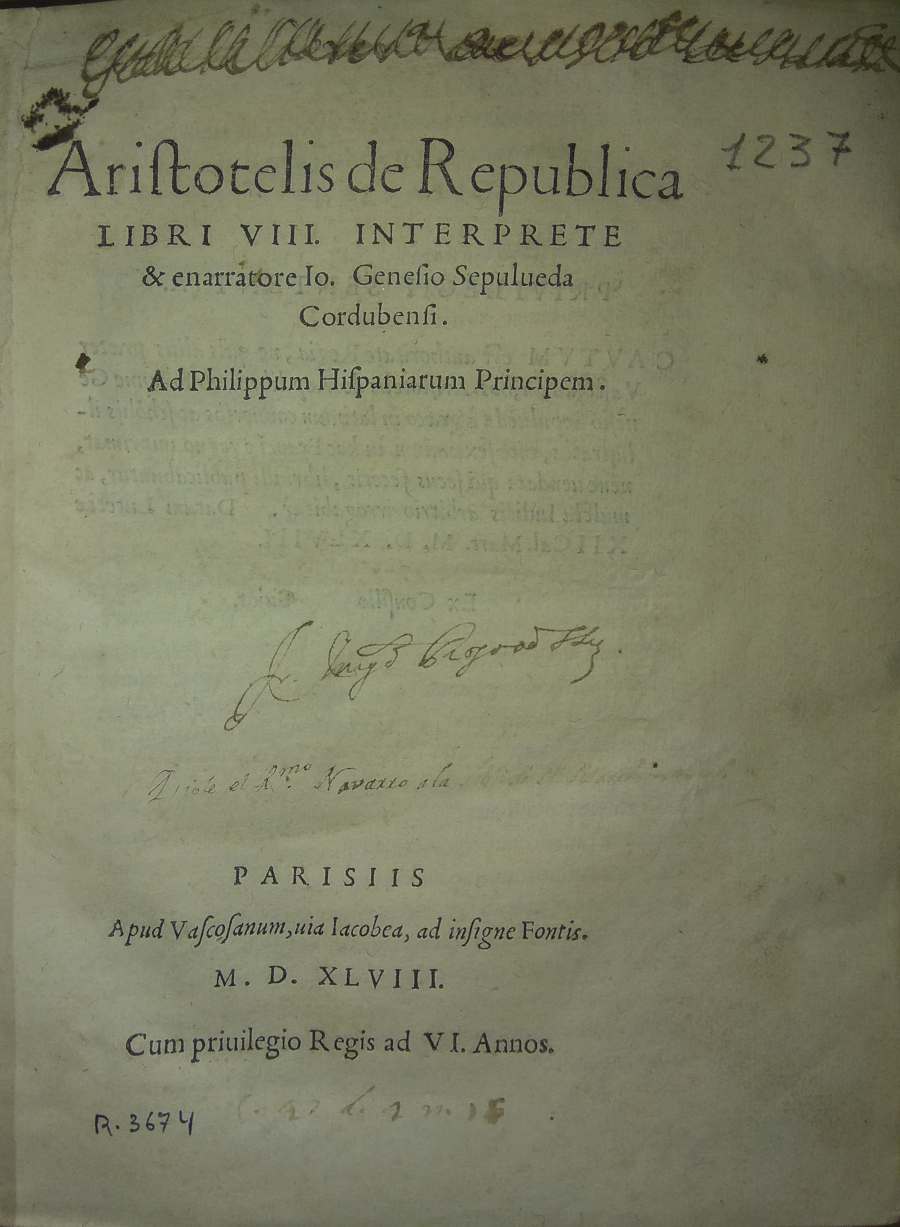 Aristotelis de Republica libri VIII, 1548