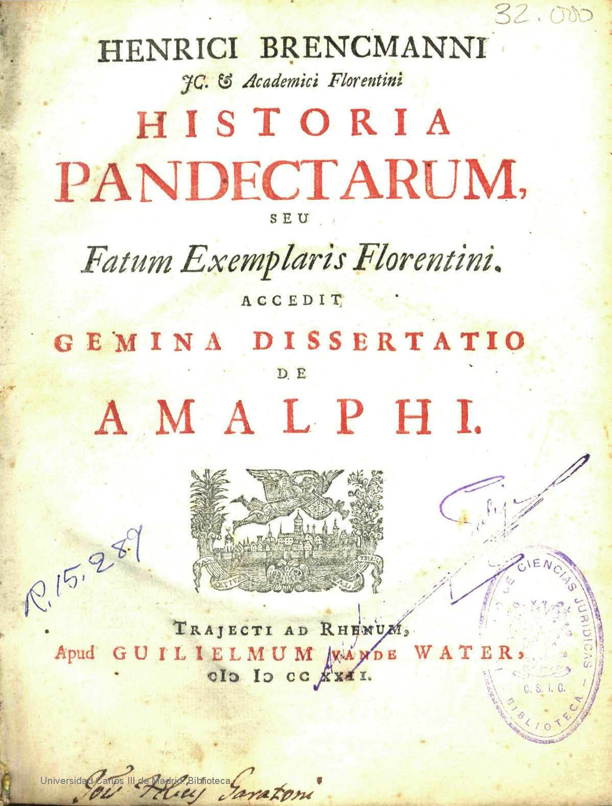 Historia pandectarum, 1722