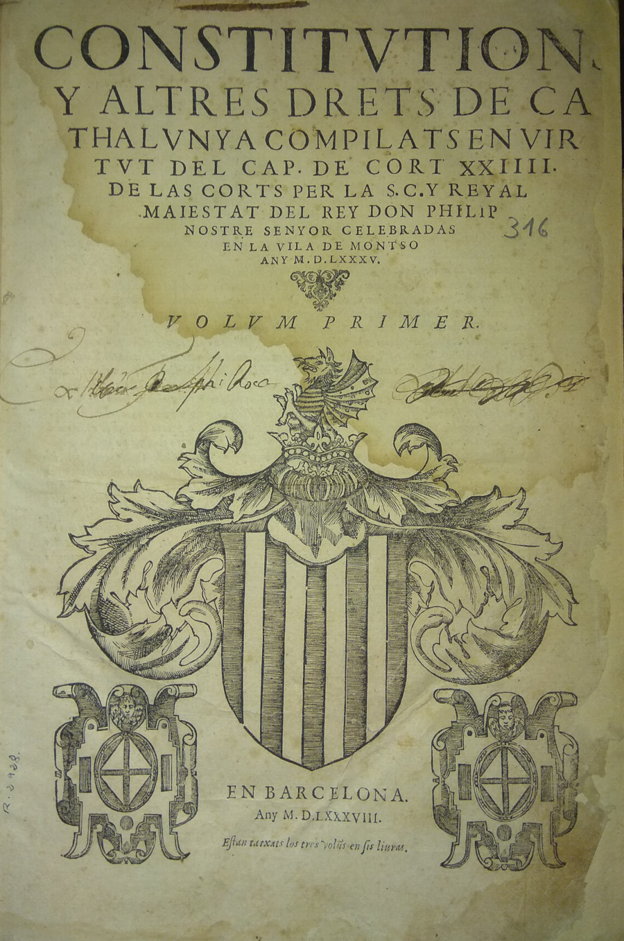 Constitutions y altres drets de Cathalunya, 1588