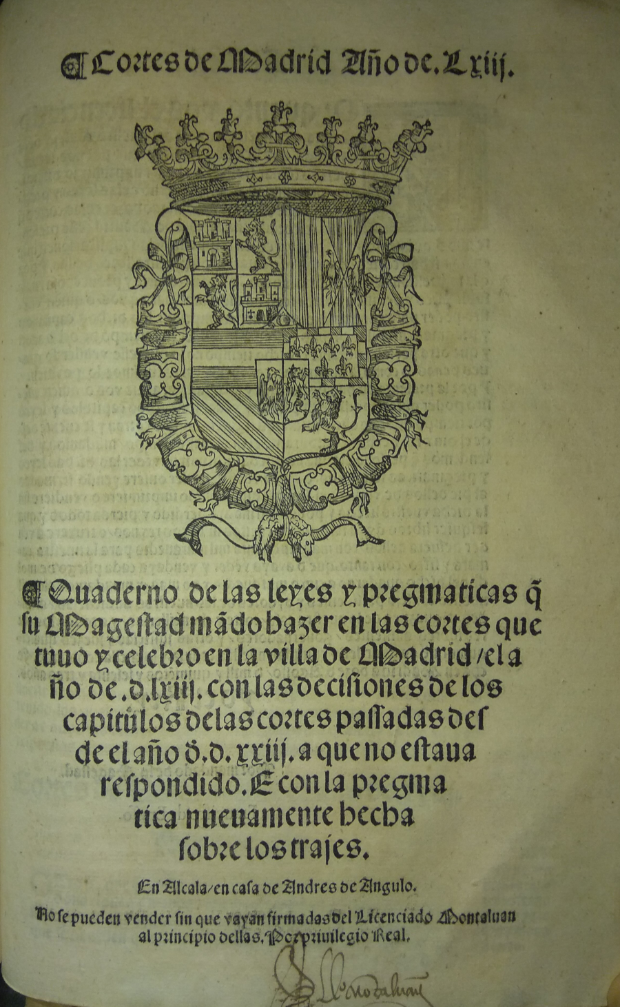 Cortes de Madrid. Año de LXIIj, 1563