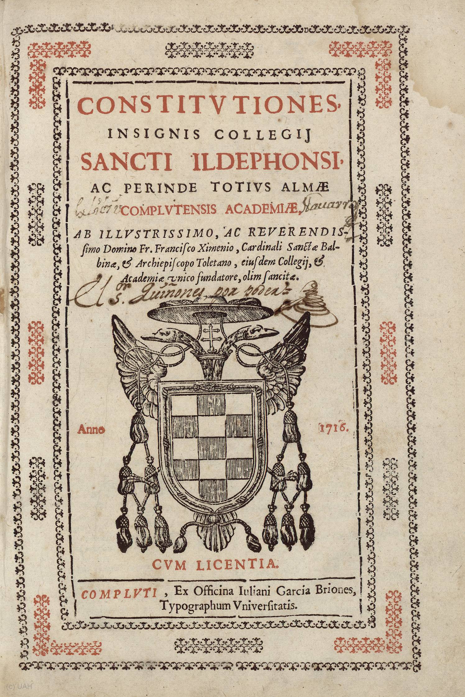 Constitutiones insignis Collegij Sancti Ildephonsi, 1716