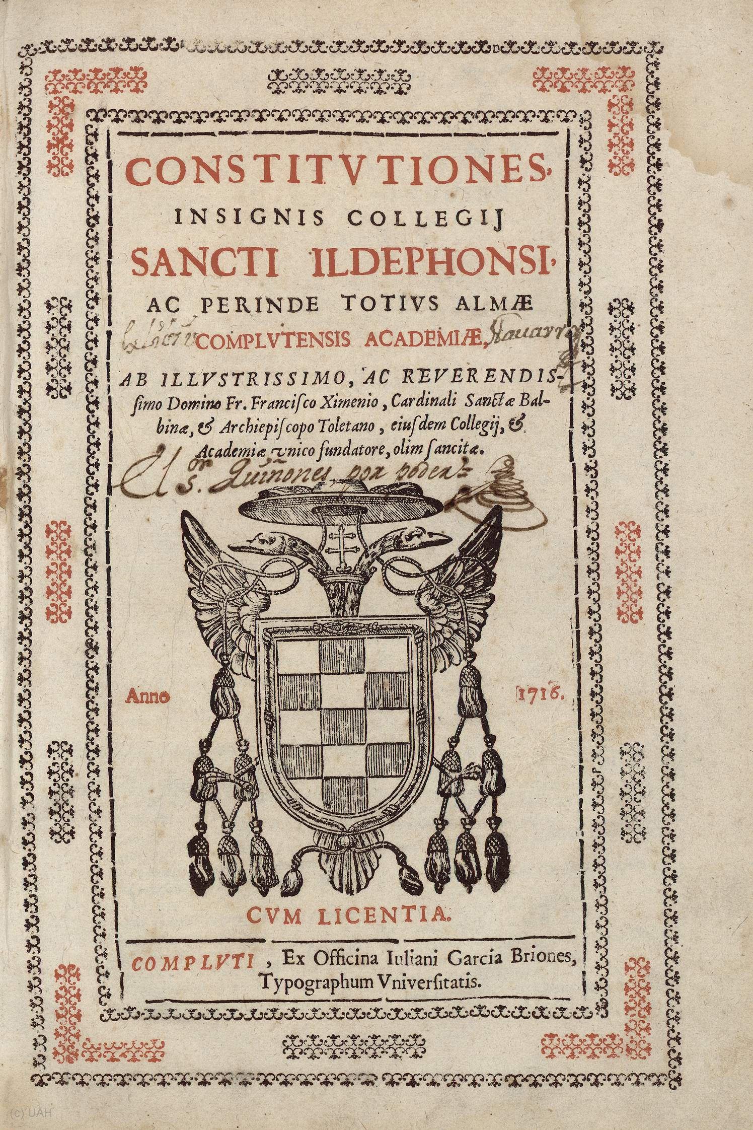 Constitutiones insignis Collegij Sancti Ildephonsi, 1716