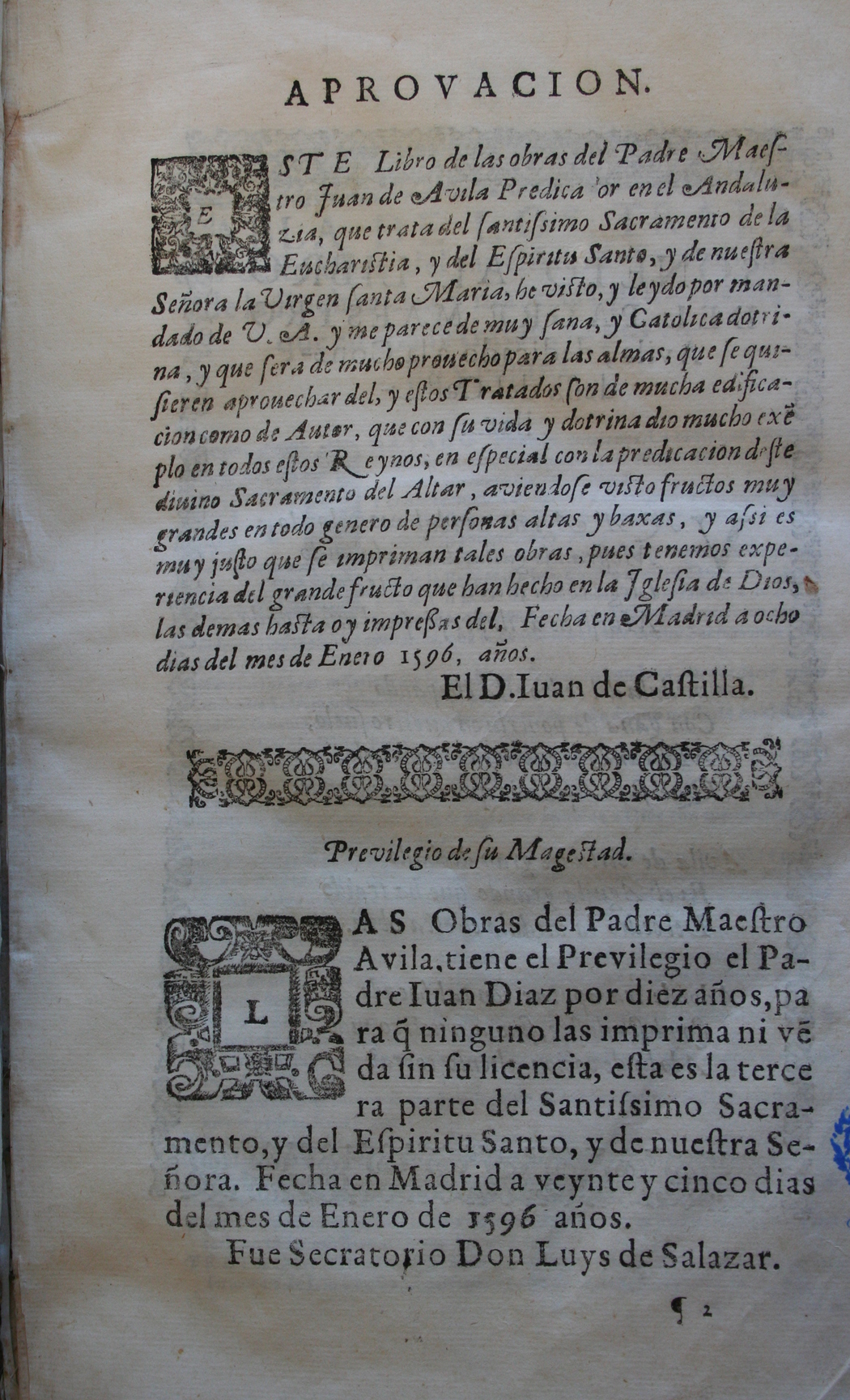 Tercera parte de las obras del Padre Maestro Iuan de Auila ..., 1596