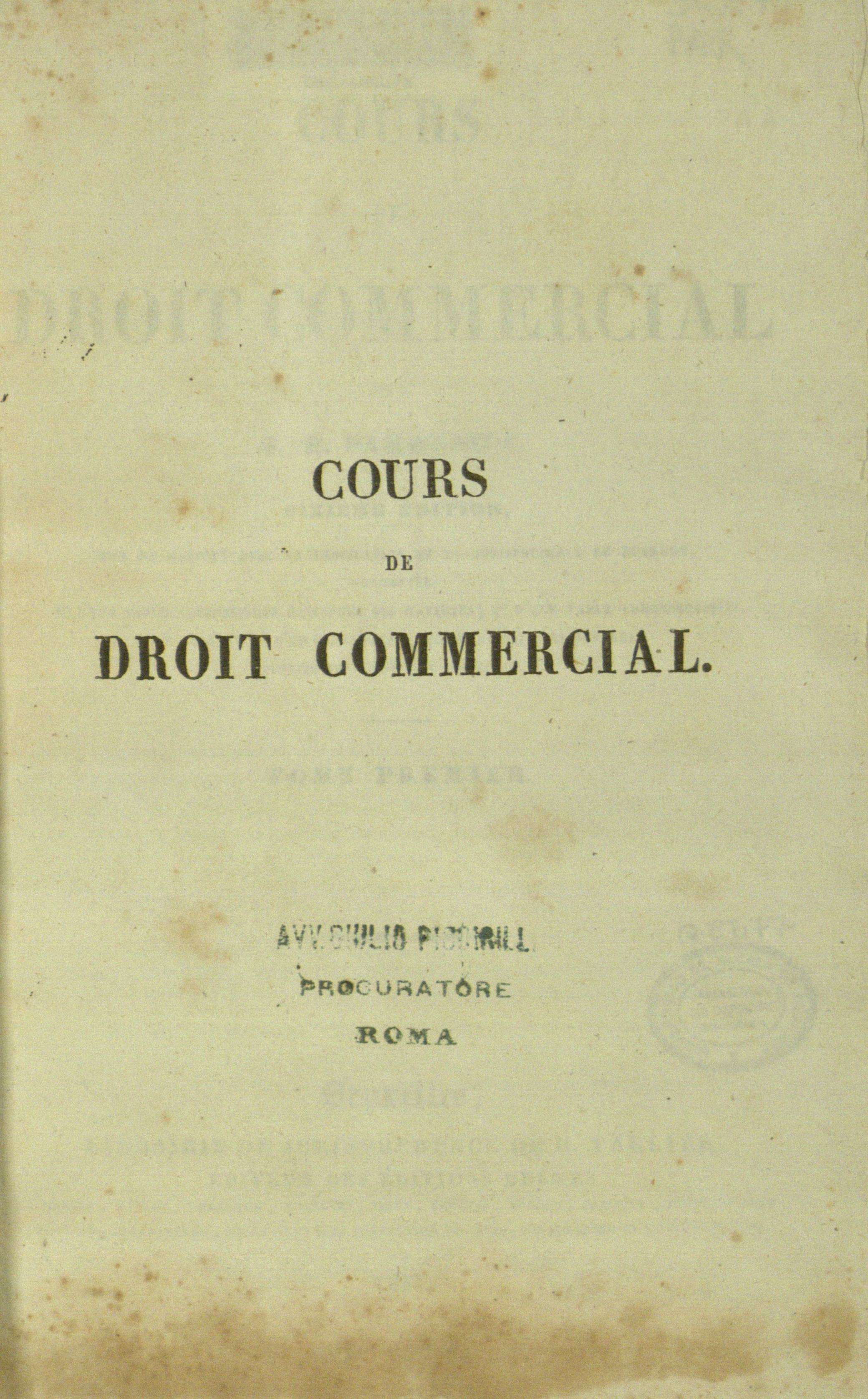 Cours de droit commercial, 1833