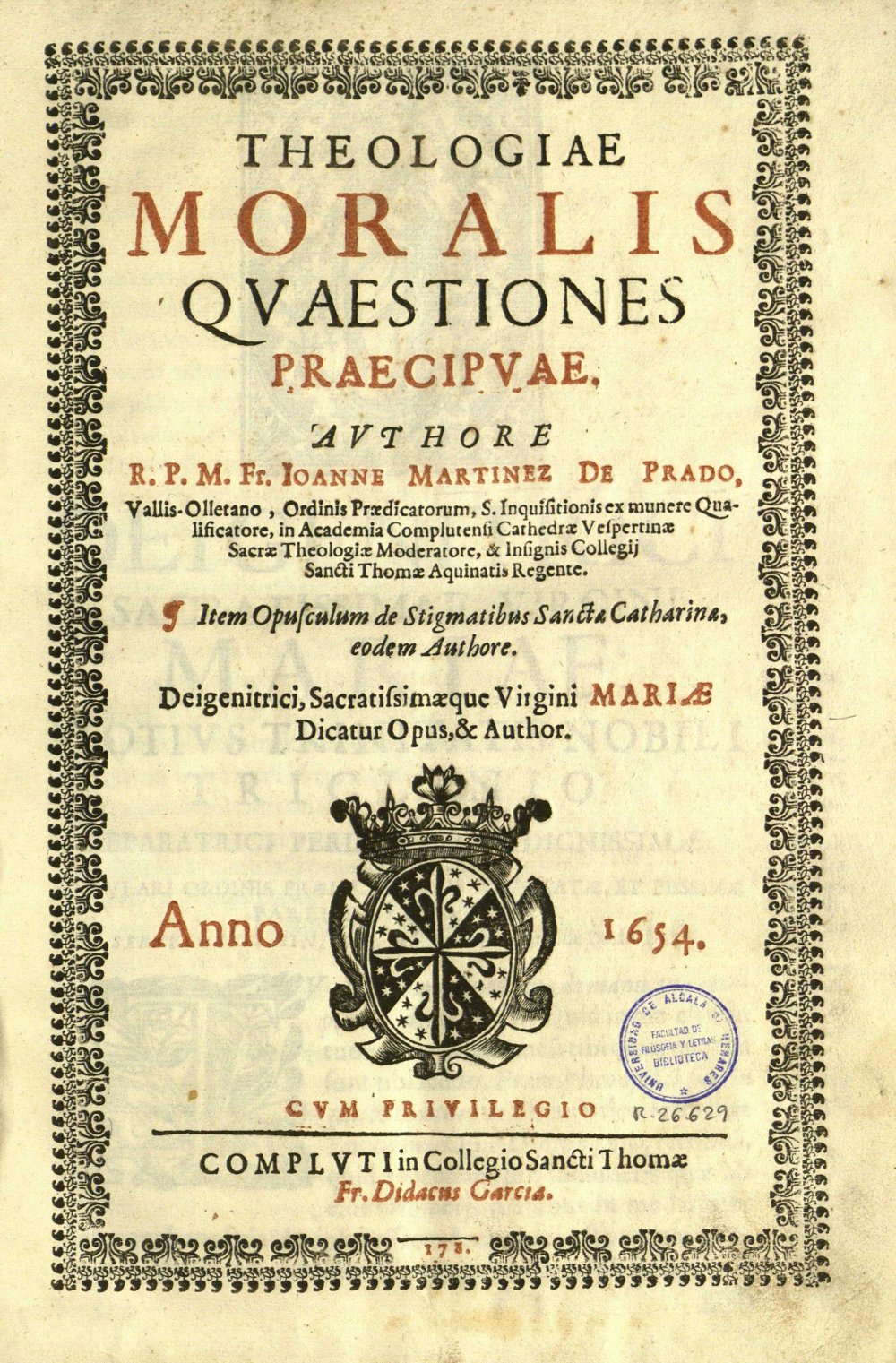Theologiae moralis quaestiones praecipuae, 1654