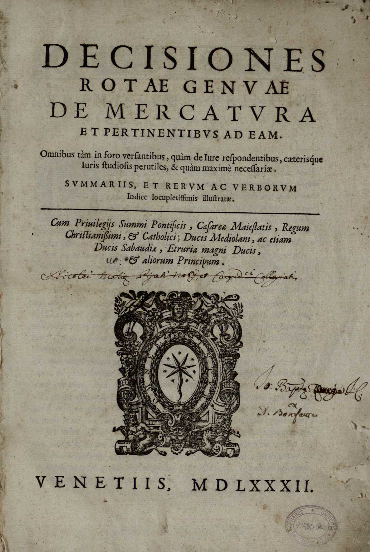 Decisiones Rotae Genuae de mercatura et pertinentibus ad eam, 1581