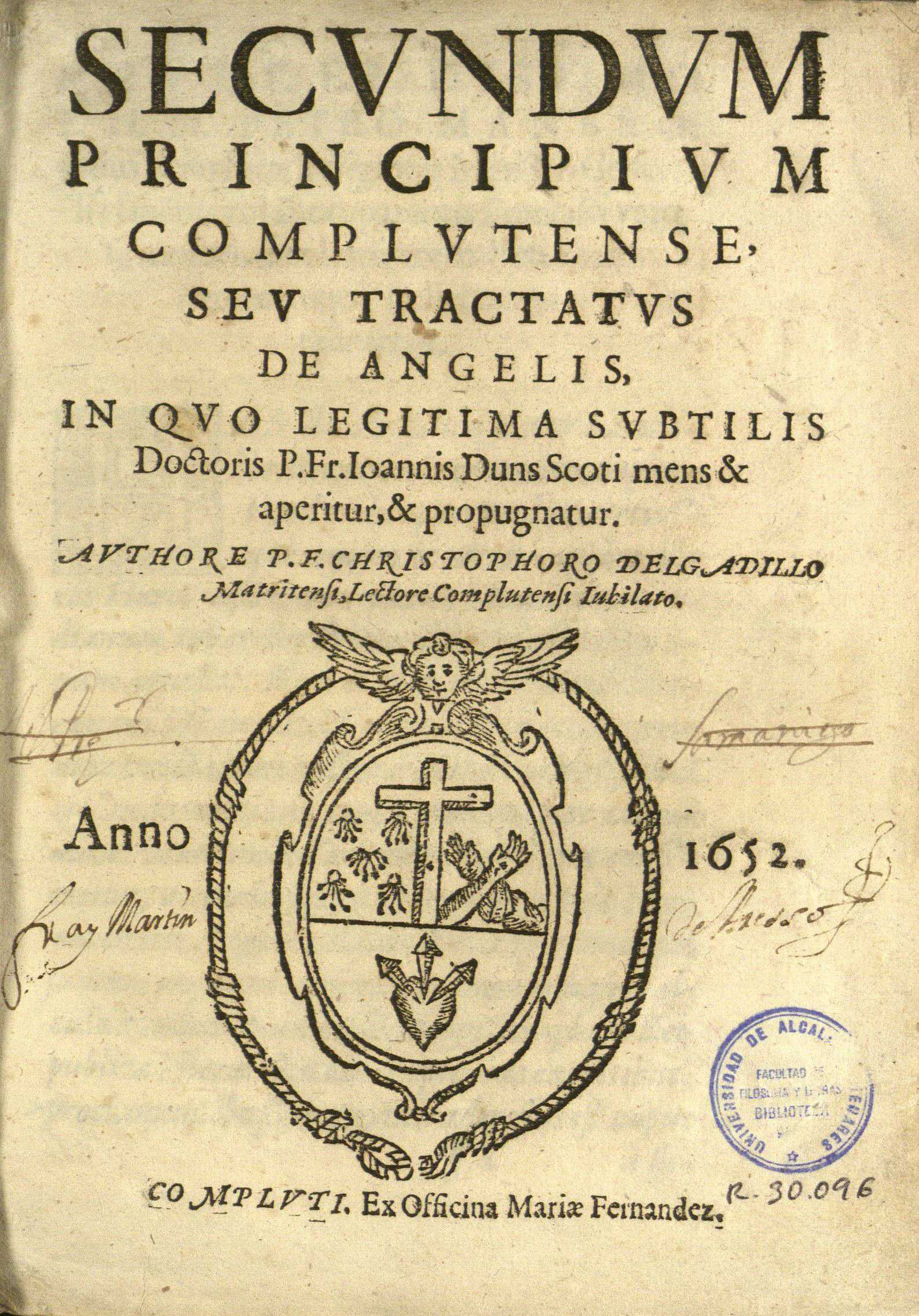 Secundum principium complutense seu Tractatus de angelis, 1652
