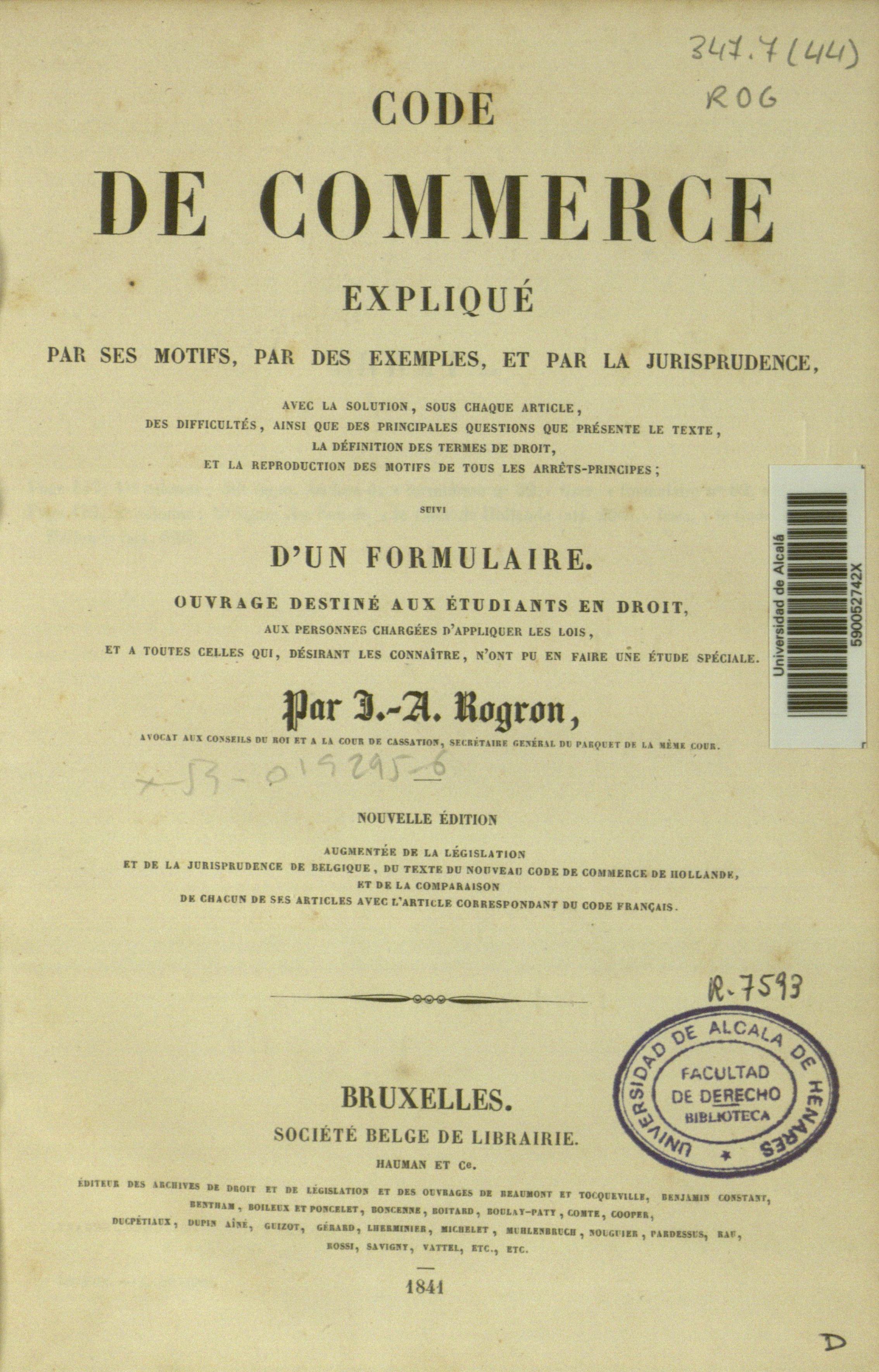 Code de commerce expliqué par ses motifs, 1841