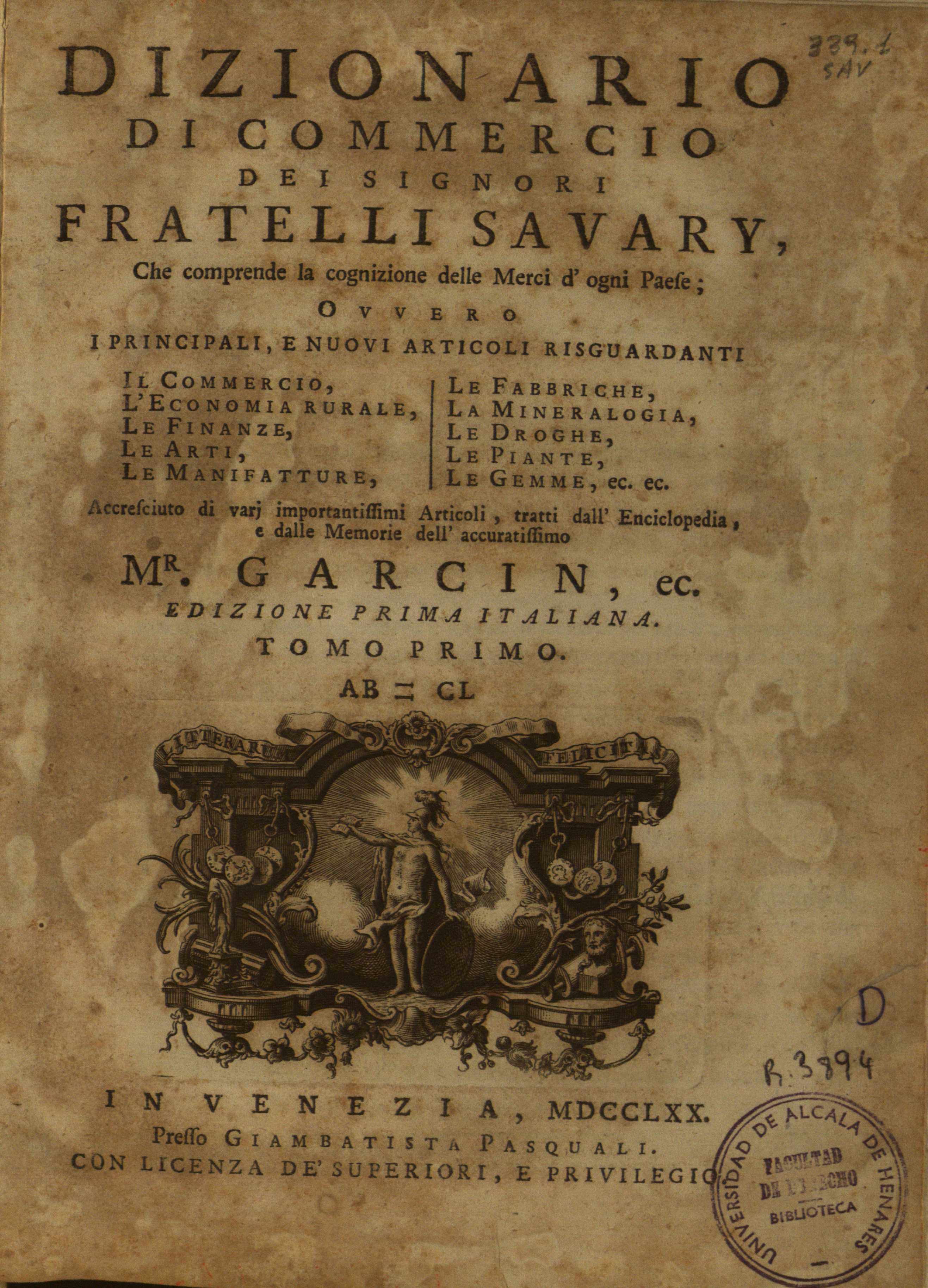 Dizionario di commercio, 1770